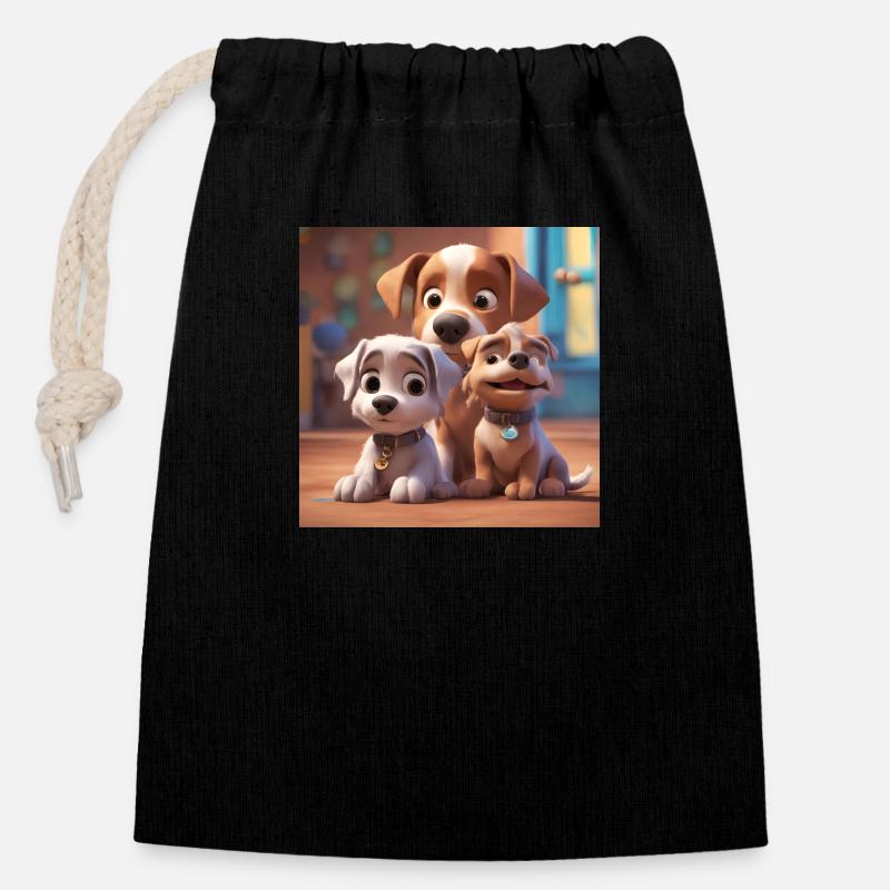 trio de chiens adorables - Sac cadeau en coton avec cordon (14 x 20 cm) - noir