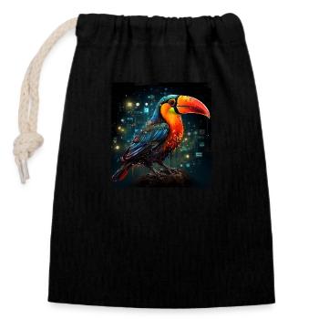 Toucan retro style - Verschließbarer Geschenkbeutel aus Baumwolle (14x20cm) - Schwarz - Vorne