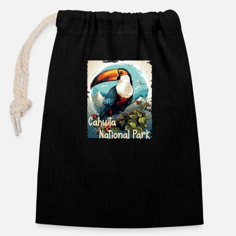 Toucan du parc national de Cahuita - Sac cadeau en coton avec cordon (14 x 20 cm) - noir
