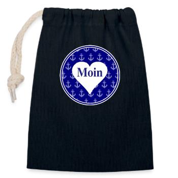 Moin im Herz - Verschließbarer Geschenkbeutel aus Baumwolle (14x20cm) - Navy - Vorne
