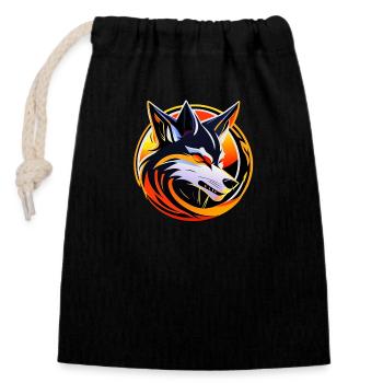 Loup - Sac cadeau en coton avec cordon (14 x 20 cm) - noir - Devant