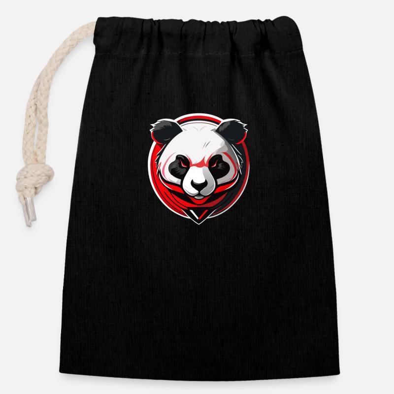 Panda - Verschließbarer Geschenkbeutel aus Baumwolle (14x20cm) - Schwarz