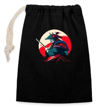 Samouraï - Sac cadeau en coton avec cordon (14 x 20 cm) - noir - Devant