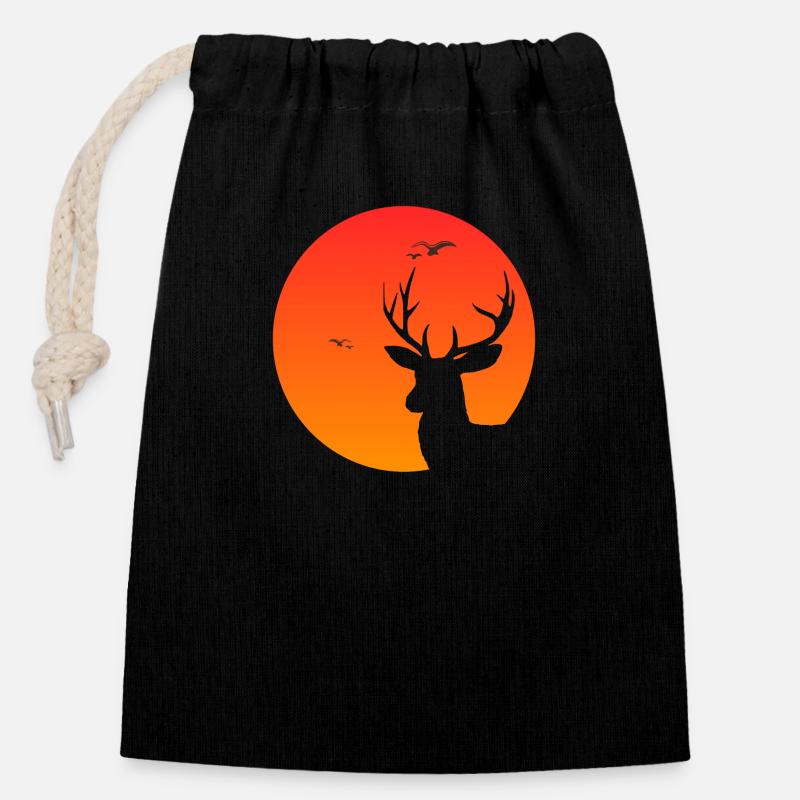 Deer at sunset - Closable cotton gift bag (14x20cm) - black