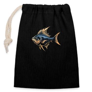Poisson - Sac cadeau en coton avec cordon (14 x 20 cm) - noir - Devant