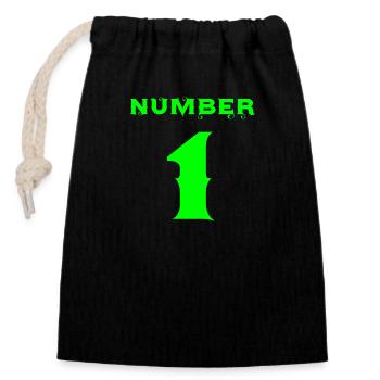 number 1 - Closable cotton gift bag (14x20cm) - black - Front
