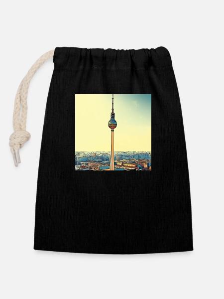 Berliner Fernsehturm - Verschließbarer Geschenkbeutel aus Baumwolle (14x20cm) - Schwarz