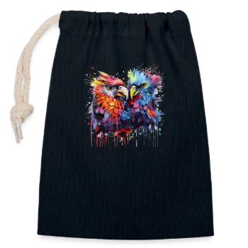 oiseaux colorés - Sac cadeau en coton avec cordon (14 x 20 cm) - bleu marine - Devant