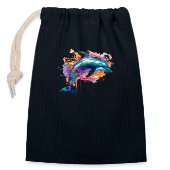 Dolphin in the colorful sea - Closable cotton gift bag (14x20cm) - navy - Front