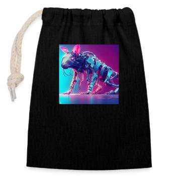 Cyber Animals - Sac cadeau en coton avec cordon (14 x 20 cm) - noir - Devant