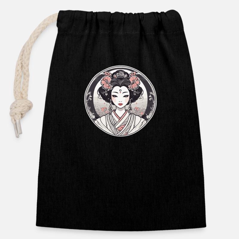 Geisha - Verschließbarer Geschenkbeutel aus Baumwolle (14x20cm) - Schwarz