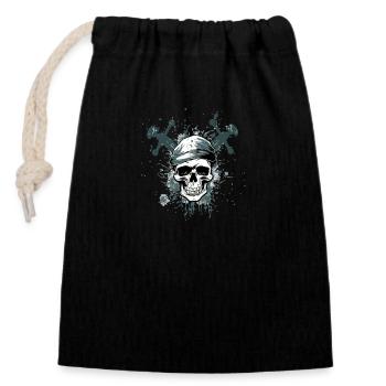 Tête de pirate n°3 - Sac cadeau en coton avec cordon (14 x 20 cm) - noir - Devant