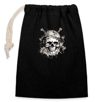 Tête de pirate n°4 - Sac cadeau en coton avec cordon (14 x 20 cm) - noir - Devant