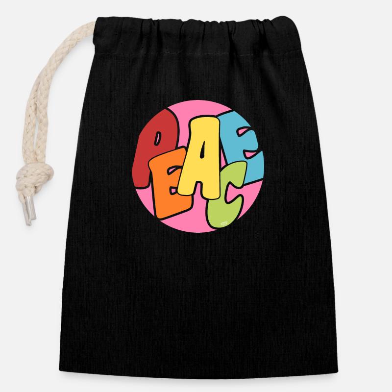 Paix colorée - Sac cadeau en coton avec cordon (14 x 20 cm) - noir