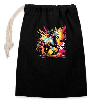 Horse In Action, Cool Color Design, Trot, Gallop - Closable cotton gift bag (14x20cm) - black - Front