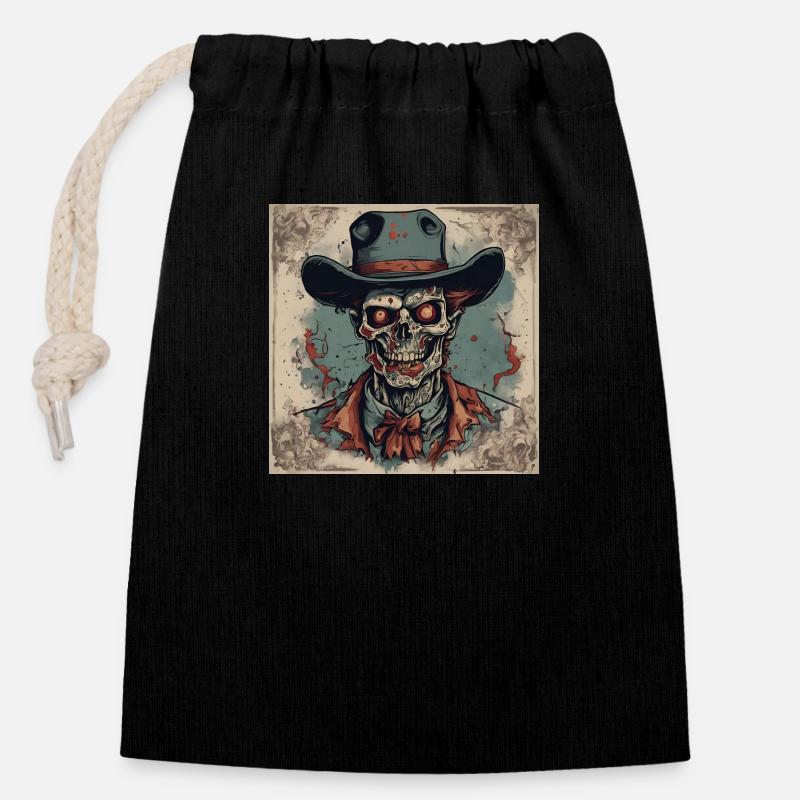 Zombie Cowboy - Verschließbarer Geschenkbeutel aus Baumwolle (14x20cm) - Schwarz