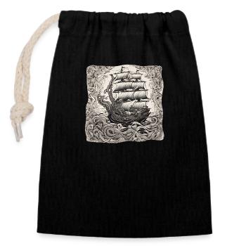 Ship - Closable cotton gift bag (14x20cm) - black - Front