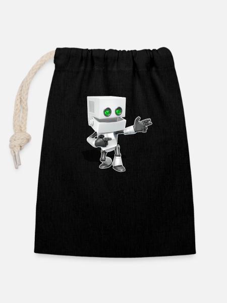 Chibi Robot - Sac cadeau en coton avec cordon (14 x 20 cm) - noir