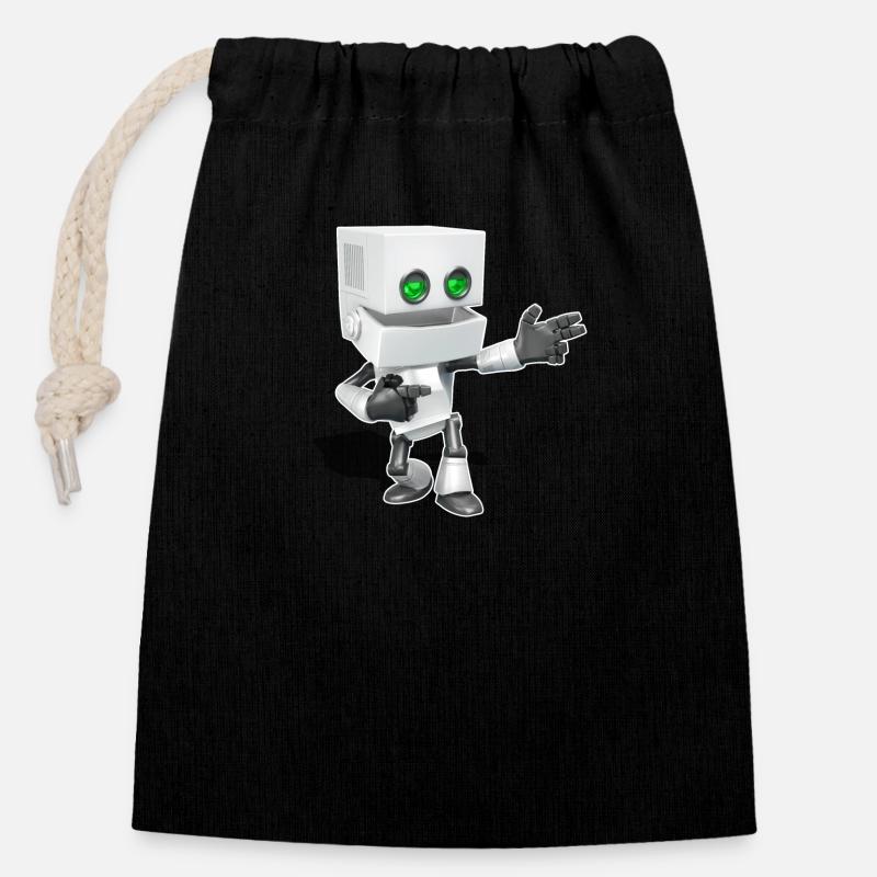 Chibi Robot - Sac cadeau en coton avec cordon (14 x 20 cm) - noir
