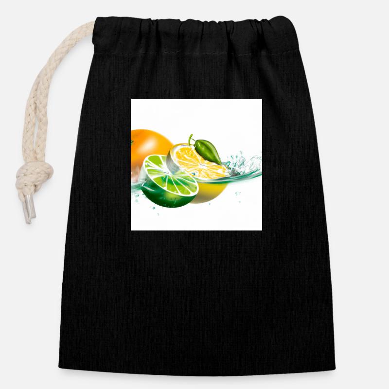 Citrus Splash - Closable cotton gift bag (14x20cm) - black