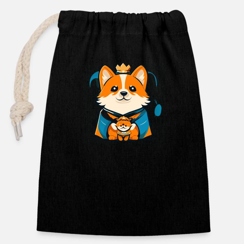 Mignon chien roi - Sac cadeau en coton avec cordon (14 x 20 cm) - noir