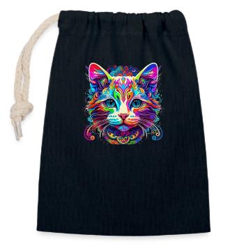 colorful cat - Closable cotton gift bag (14x20cm) - navy - Front