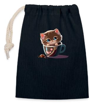 Chat de coupe - Sac cadeau en coton avec cordon (14 x 20 cm) - bleu marine - Devant