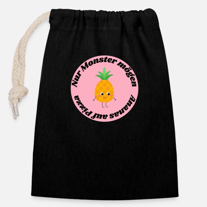 Nur Monster mögen Ananas auf Pizza - Verschließbarer Geschenkbeutel aus Baumwolle (14x20cm) - Schwarz