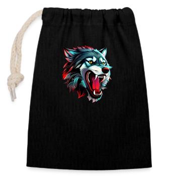 wolf - Closable cotton gift bag (14x20cm) - black - Front