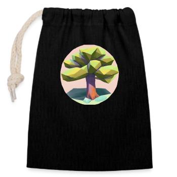 Low Poly - "Singular Low-Poly Tree Beauty" - Closable cotton gift bag (14x20cm) - black - Front