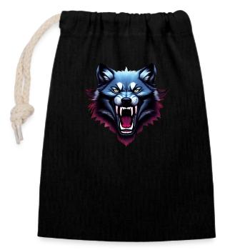 wolf - Closable cotton gift bag (14x20cm) - black - Front