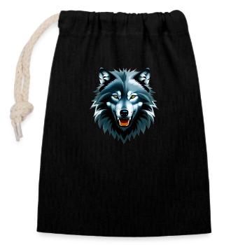 wolf - Closable cotton gift bag (14x20cm) - black - Front