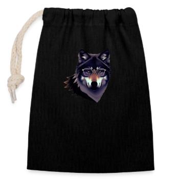 Wolf - Closable cotton gift bag (14x20cm) - black - Front