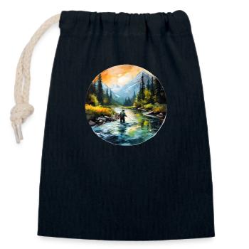 Pêcheur à la mouche peint - Sac cadeau en coton avec cordon (14 x 20 cm) - bleu marine - Devant