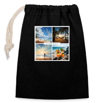 Summer, Sommer, good life, Beach, Strand, Urlaub - Verschließbarer Geschenkbeutel aus Baumwolle (14x20cm) - Schwarz - Vorne