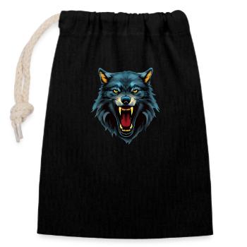 wolf - Closable cotton gift bag (14x20cm) - black - Front