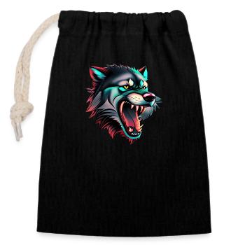 wolf - Closable cotton gift bag (14x20cm) - black - Front