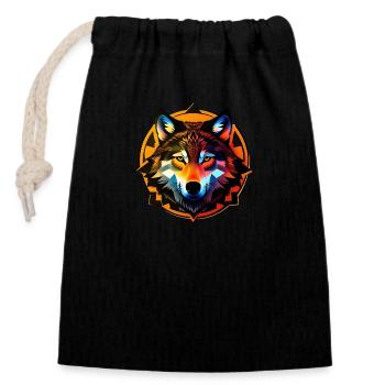 Wolf - Closable cotton gift bag (14x20cm) - black - Front