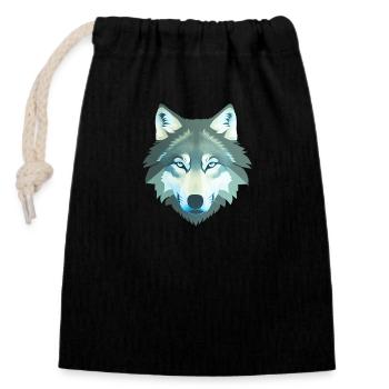 wolf - Closable cotton gift bag (14x20cm) - black - Front
