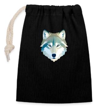 Wolf - Verschließbarer Geschenkbeutel aus Baumwolle (14x20cm) - Schwarz - Vorne