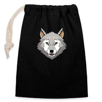 wolf - Closable cotton gift bag (14x20cm) - black - Front