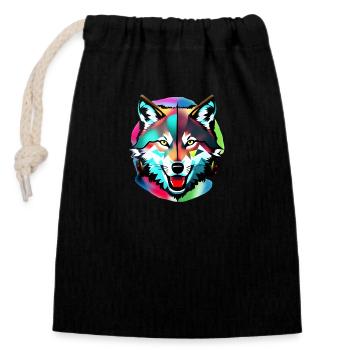 Colorful Wolf - Closable cotton gift bag (14x20cm) - black - Front