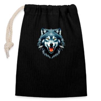 wolf - Closable cotton gift bag (14x20cm) - black - Front