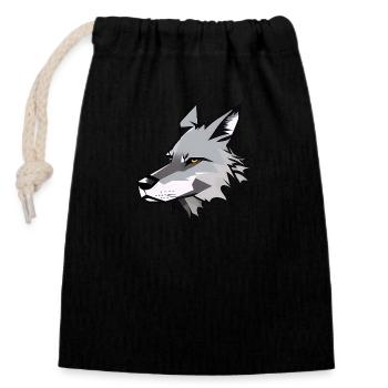 wolf - Closable cotton gift bag (14x20cm) - black - Front