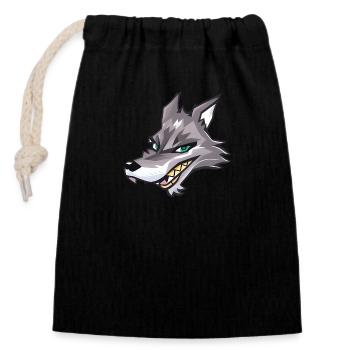 wolf - Closable cotton gift bag (14x20cm) - black - Front