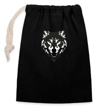 wolf - Closable cotton gift bag (14x20cm) - black - Front