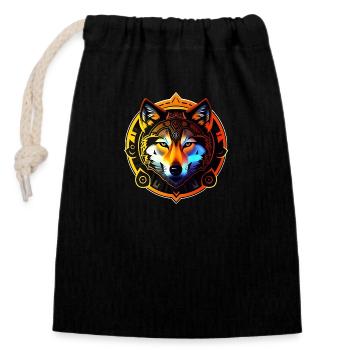 wolf - Closable cotton gift bag (14x20cm) - black - Front