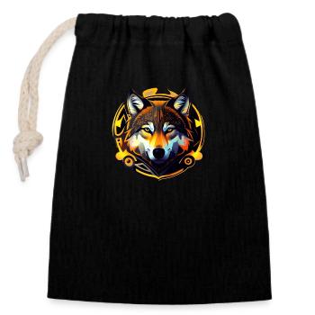 wolf - Closable cotton gift bag (14x20cm) - black - Front