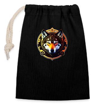 wolf - Closable cotton gift bag (14x20cm) - black - Front