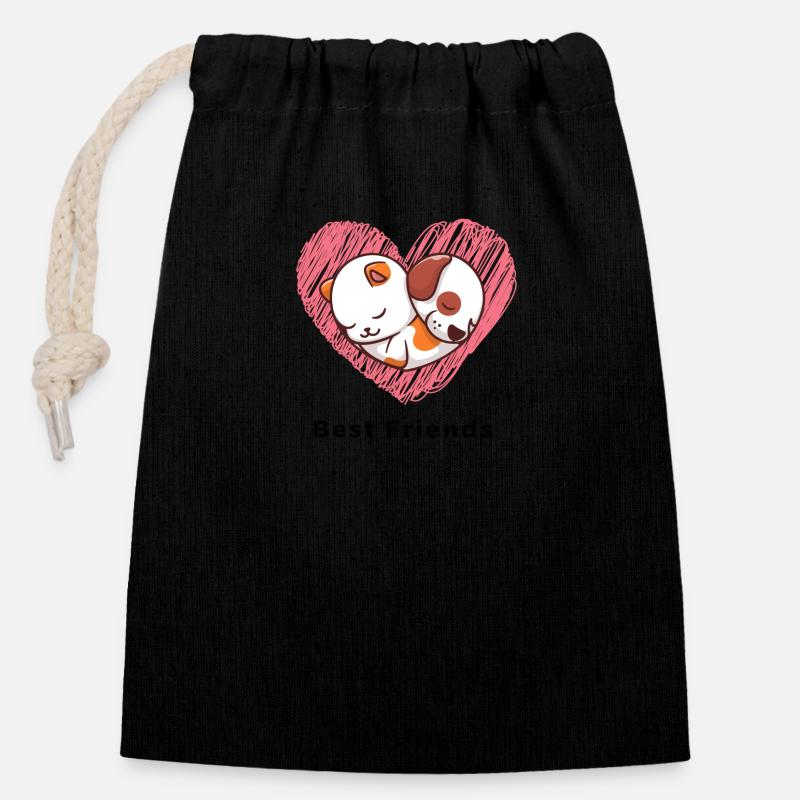 Logo du chat de chien - Sac cadeau en coton avec cordon (14 x 20 cm) - noir